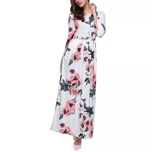 Floral Maxi Dress - Pink and White